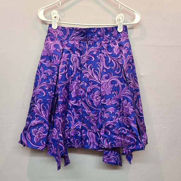 Versace Dresses & Skirts - Versace Vintage Silk Skirt Pleated Mini Blue Purple Asymmetrical Hem Mini Italy